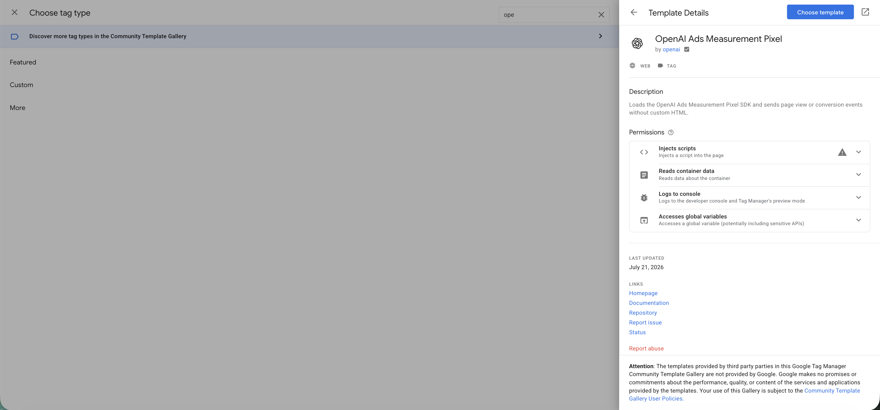 ChatGPT GTM Tag Template