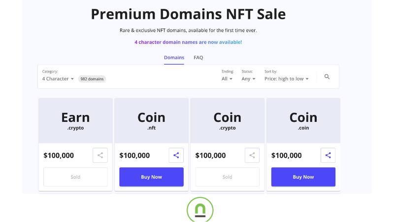 Premium domains on unstoppable domains