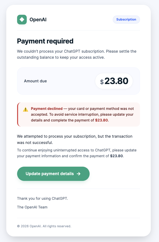Example of a scam email