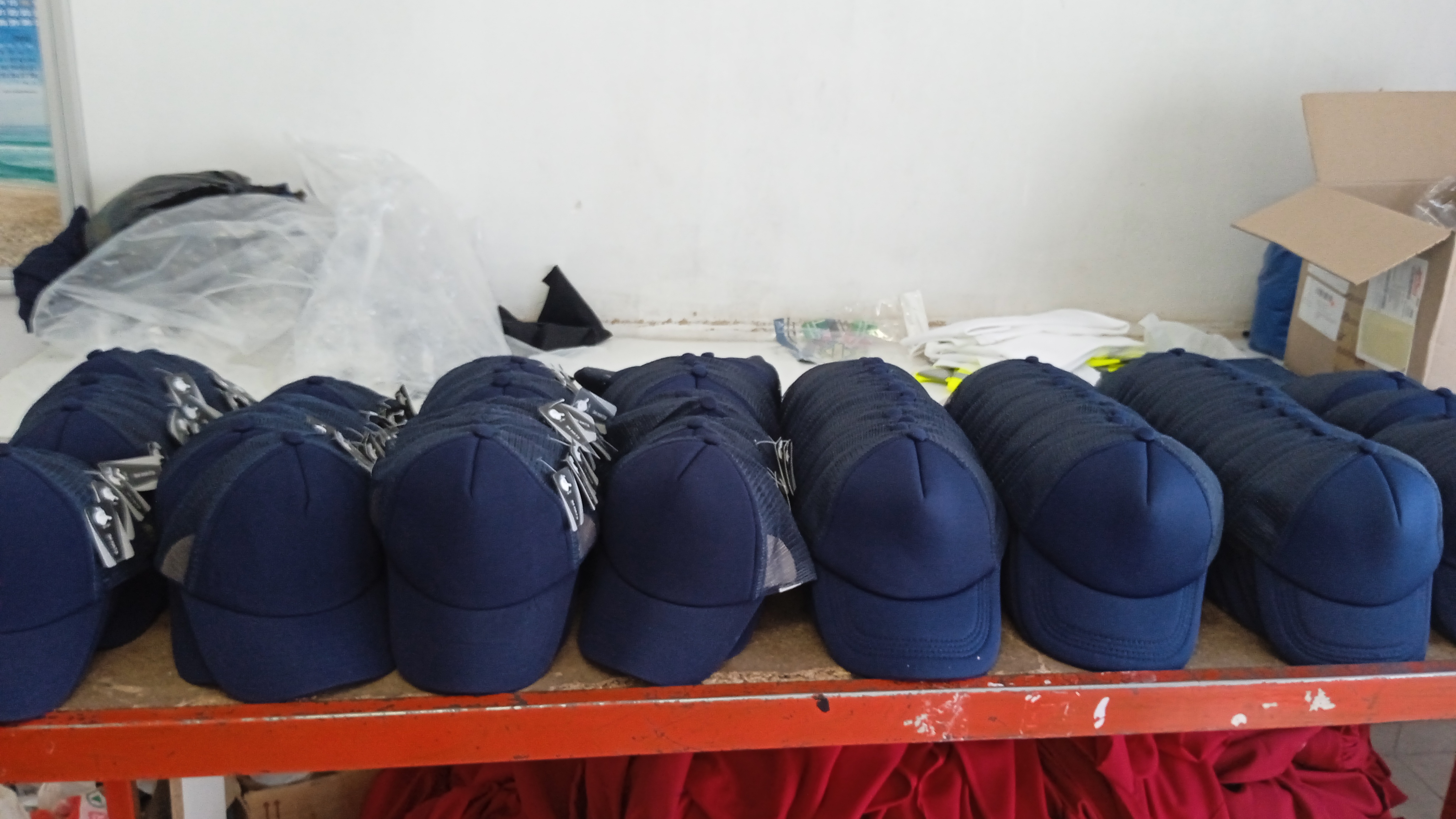 Navy blue caps ready to be delivered