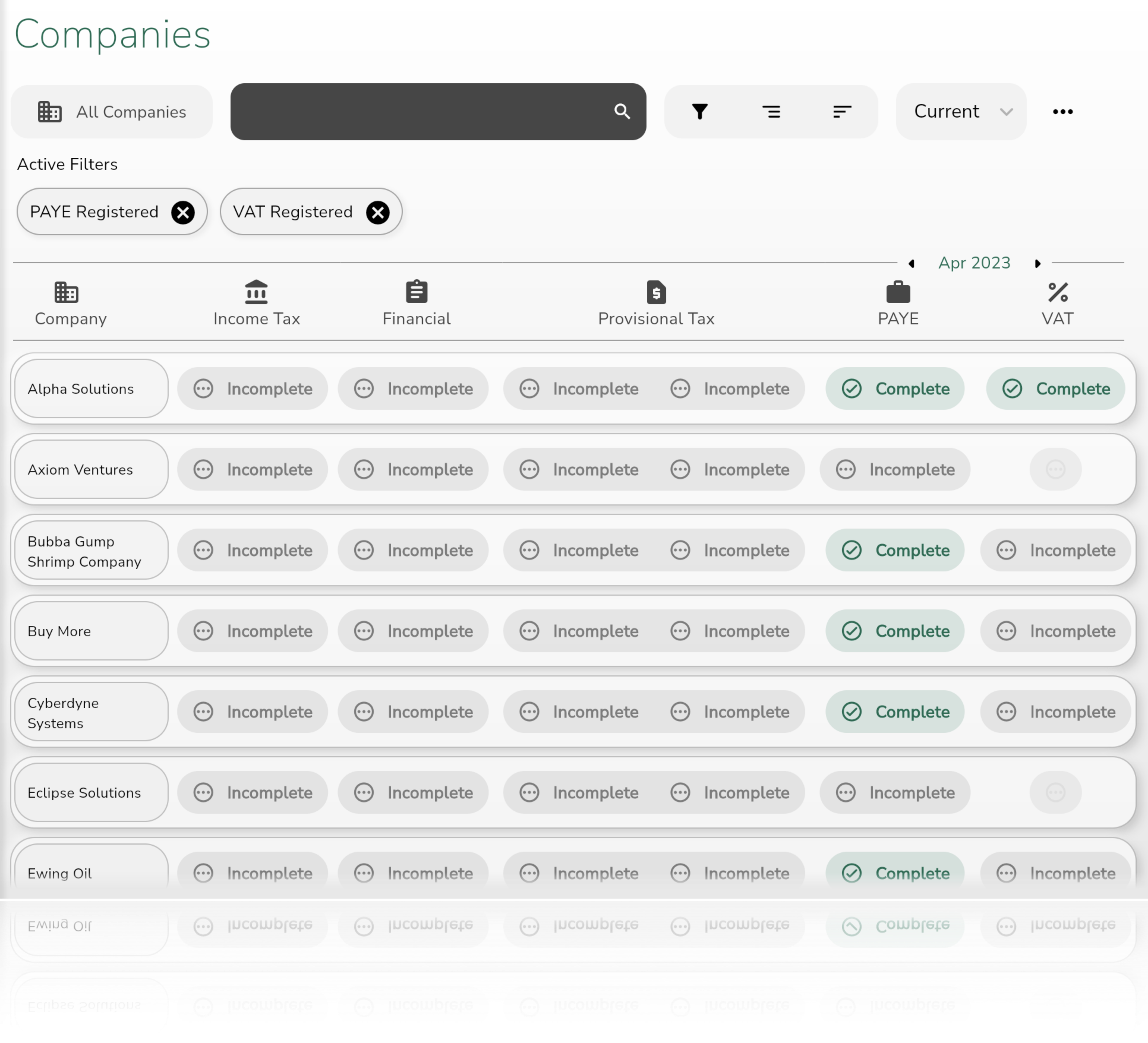 Quick and easy to use tax status tracking