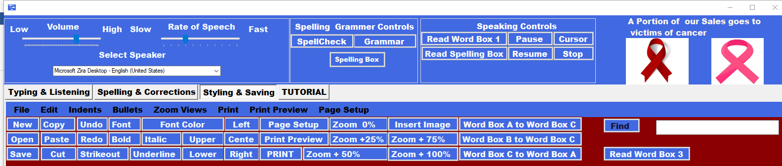 The control desk of PollySpeaks 4 U the speaking document editor