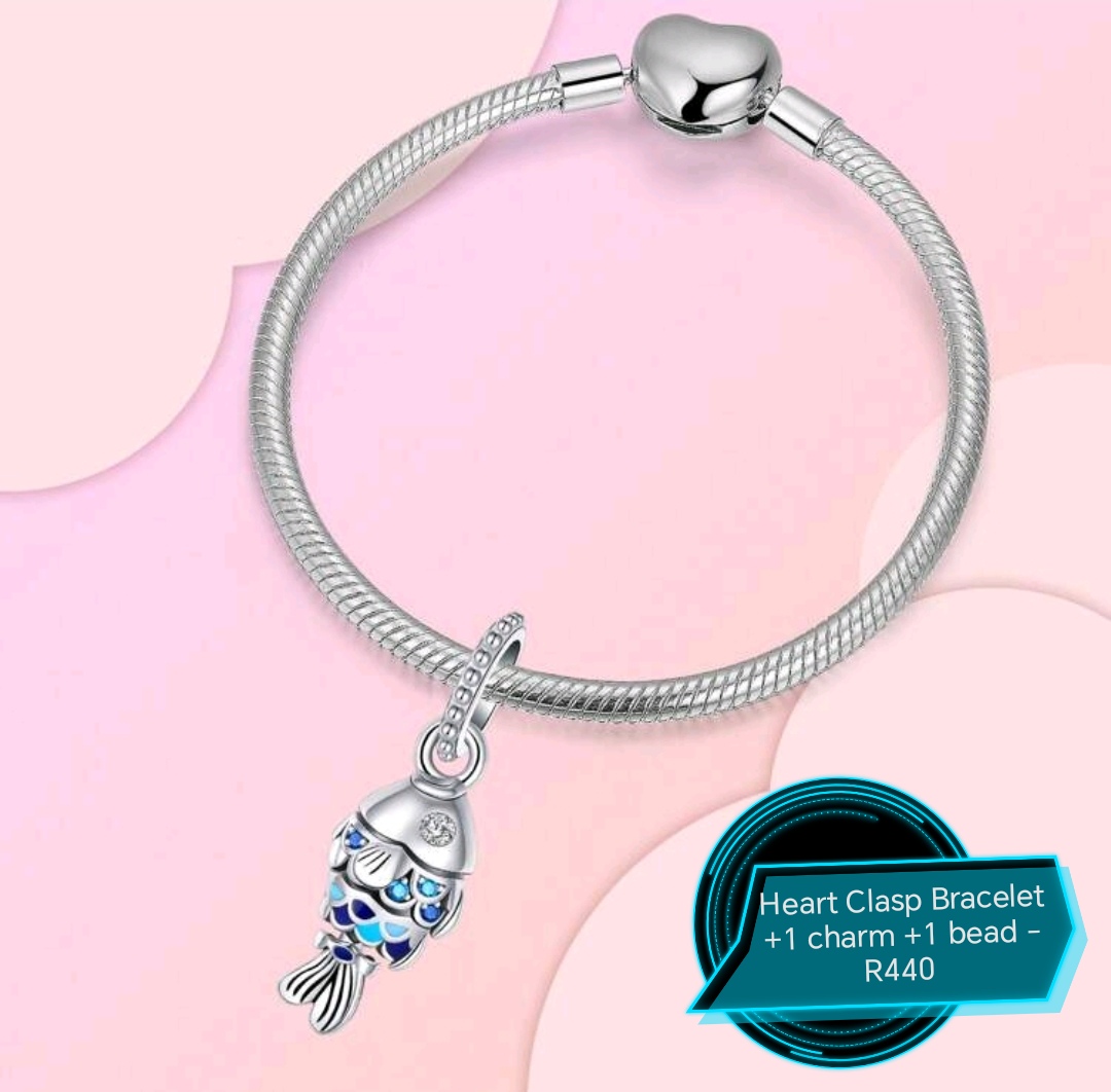 Dangle sterling silver fish charm - Pandora compatible 