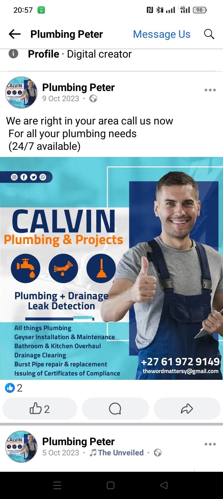 We do all aspects of plumbing and drainage 