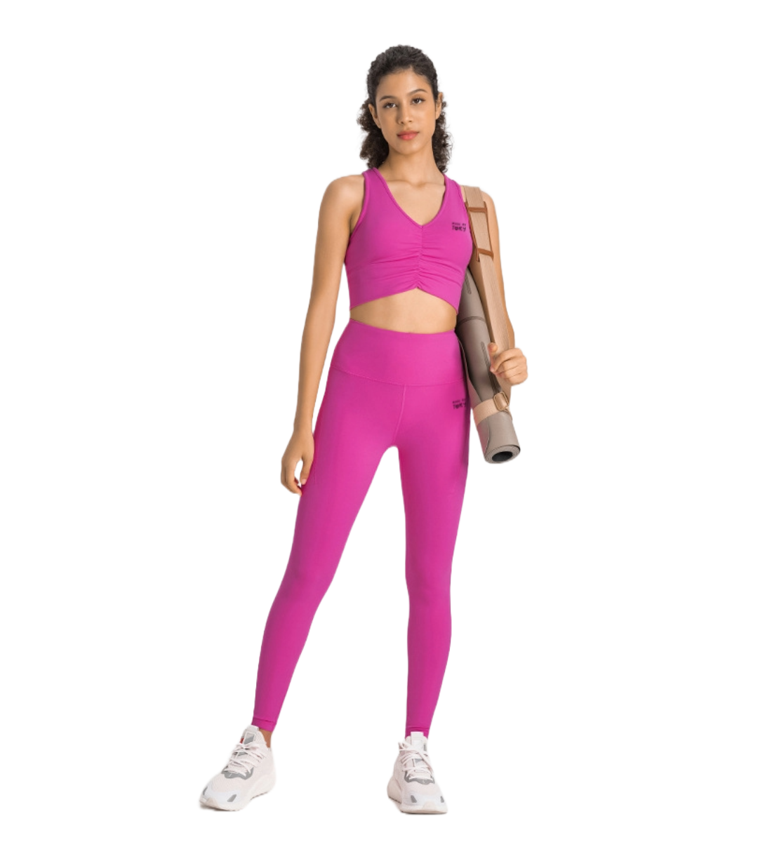 2 Pieces Set Fitness Pants and Medium Support V Neck Sport Bra