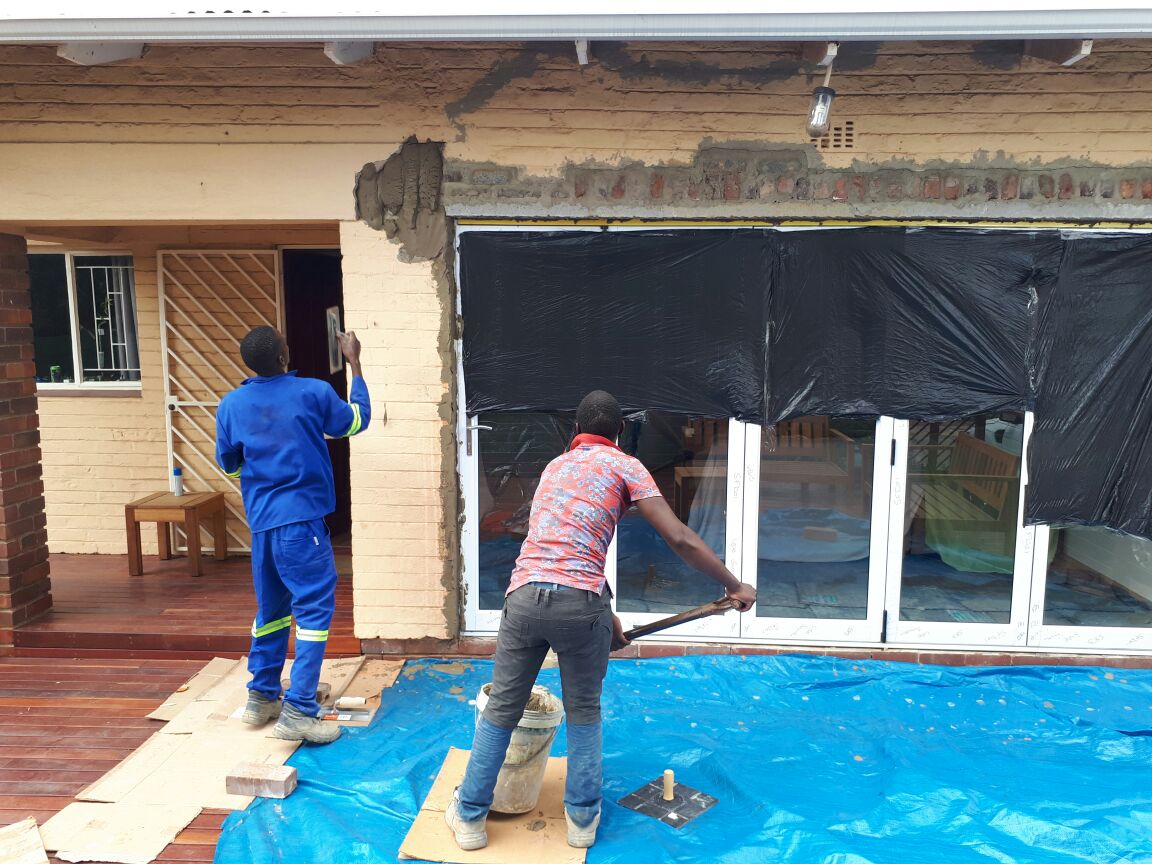 Plastering to a balcony sliding door