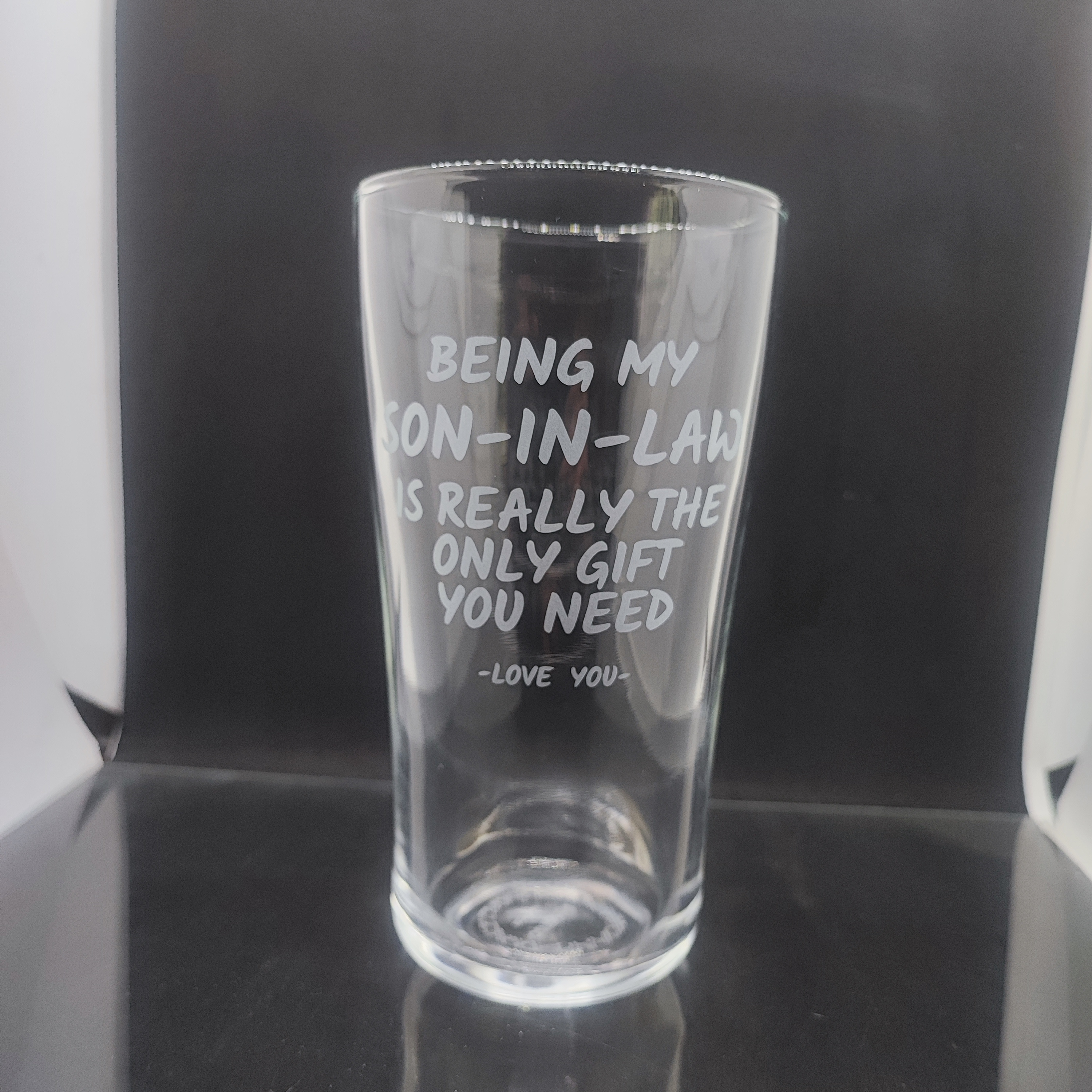Ultimate beer glass with custom sandblast engraving 