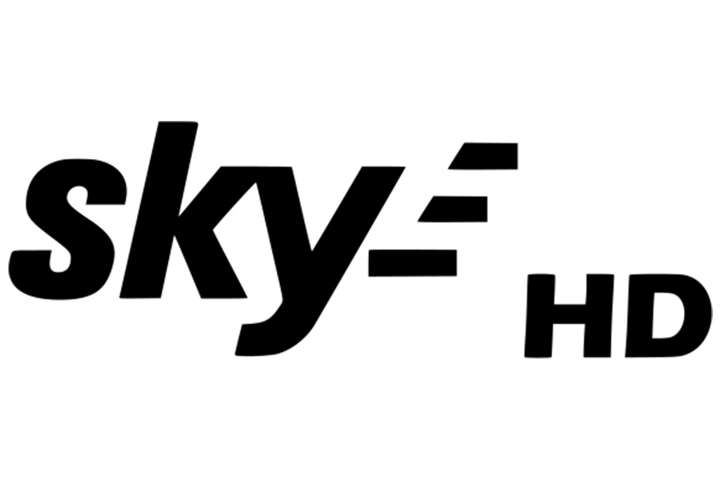 The image you provided features the Sky HD logo. The word "sky" is written in a bold, black, lowercase font. The "HD" appears to the right in uppercase and also in bold black. The most distinctive part of the logo is the stylised "E" at the end of "sky", which consists of three horizontal black lines, suggesting motion or digital signal speed—emphasising the high-definition (HD) nature of the service.