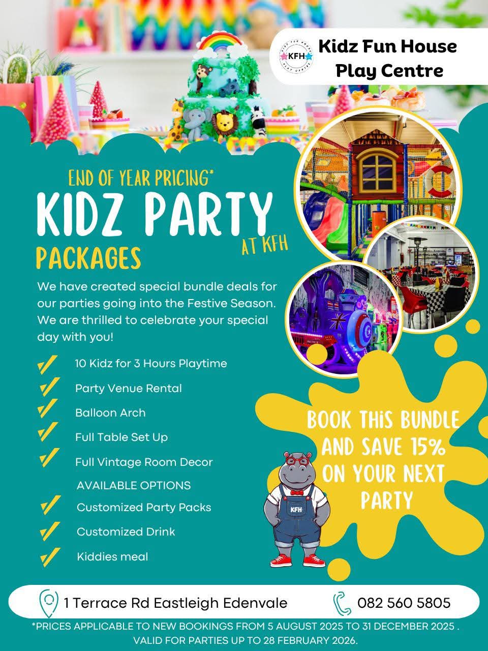 Book our latest Party Bundles and save 15% on 10 kids.