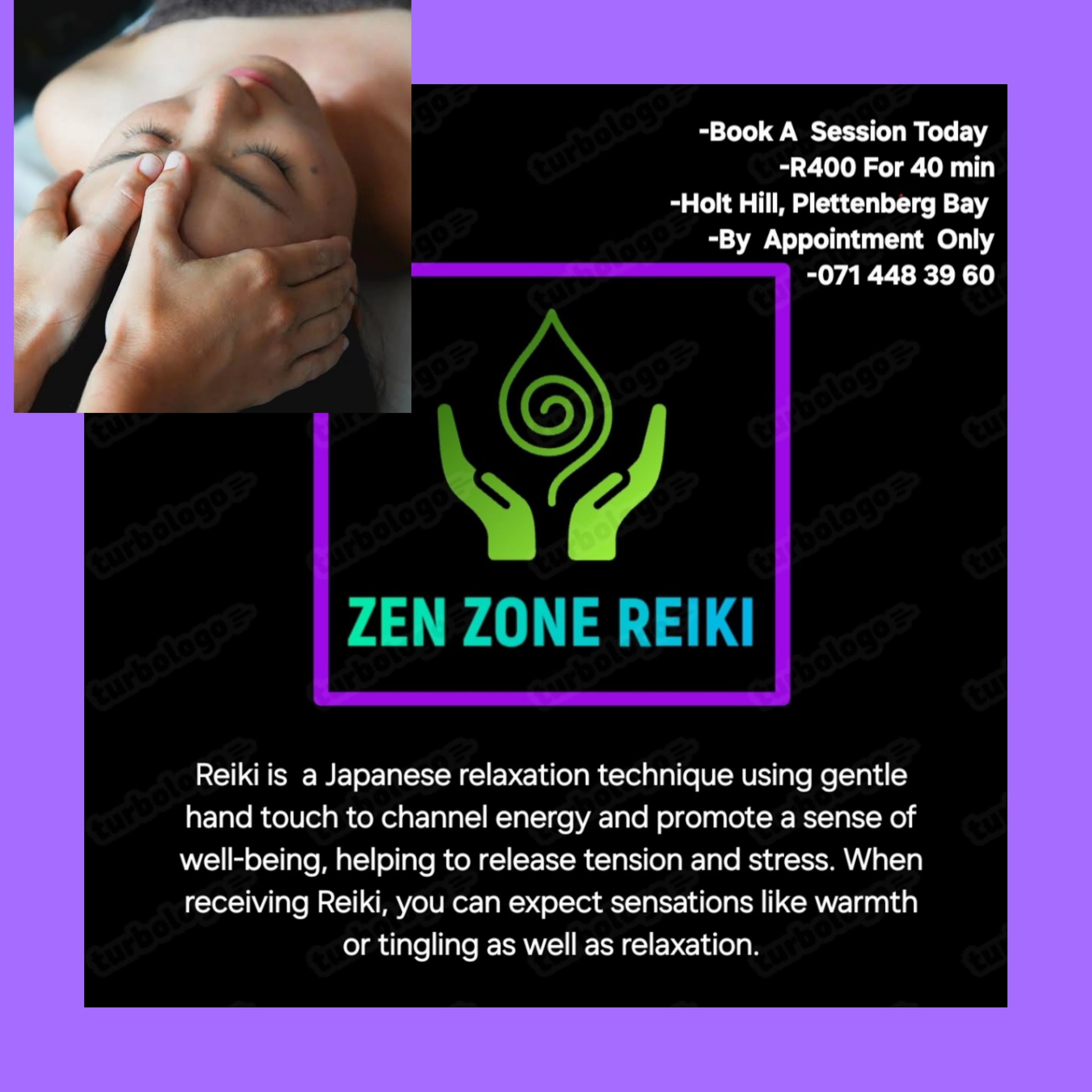 Reiki is  a Japanese relaxation technique using gentle hand touch to channel energy and promote a sense of well-being, helping to release tension and stress. When receiving Reiki, you can expect sensations like warmth or tingling as well as relaxation.