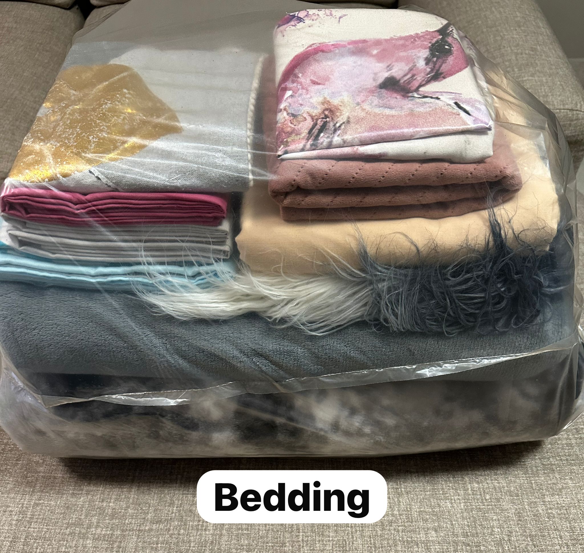 Laundry beddinh folded and packed ready for collection 