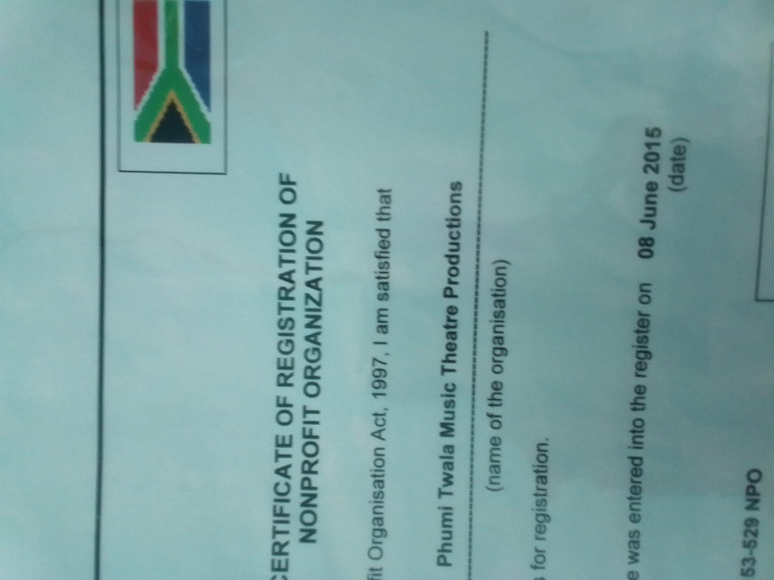 Social Development NPO certificate 