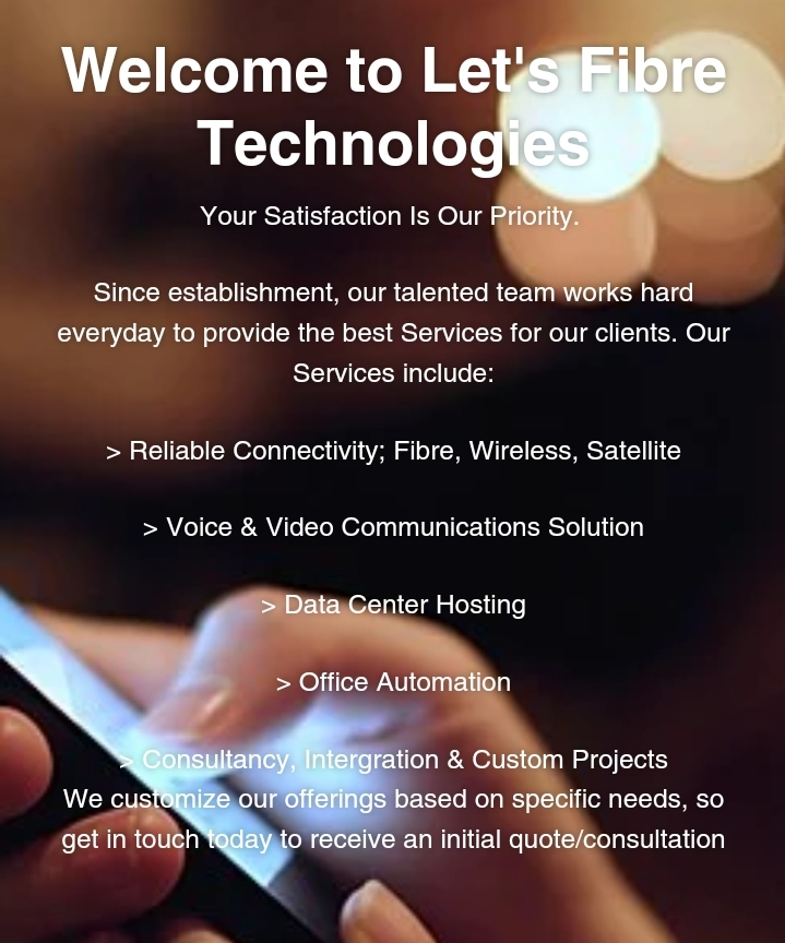 Reliable Telecommunications Service Provider: Since opening our doors, we’ve been committed to providing service of the highest quality, paying particular attention to working efficiently while keeping the lines of communication with our clients clear and concise. Our mission at LETS FIBRE is simple: to provide high-quality services in a timely manner. Our team attends to each project’s specific needs to ensure excellency. Get in touch today.