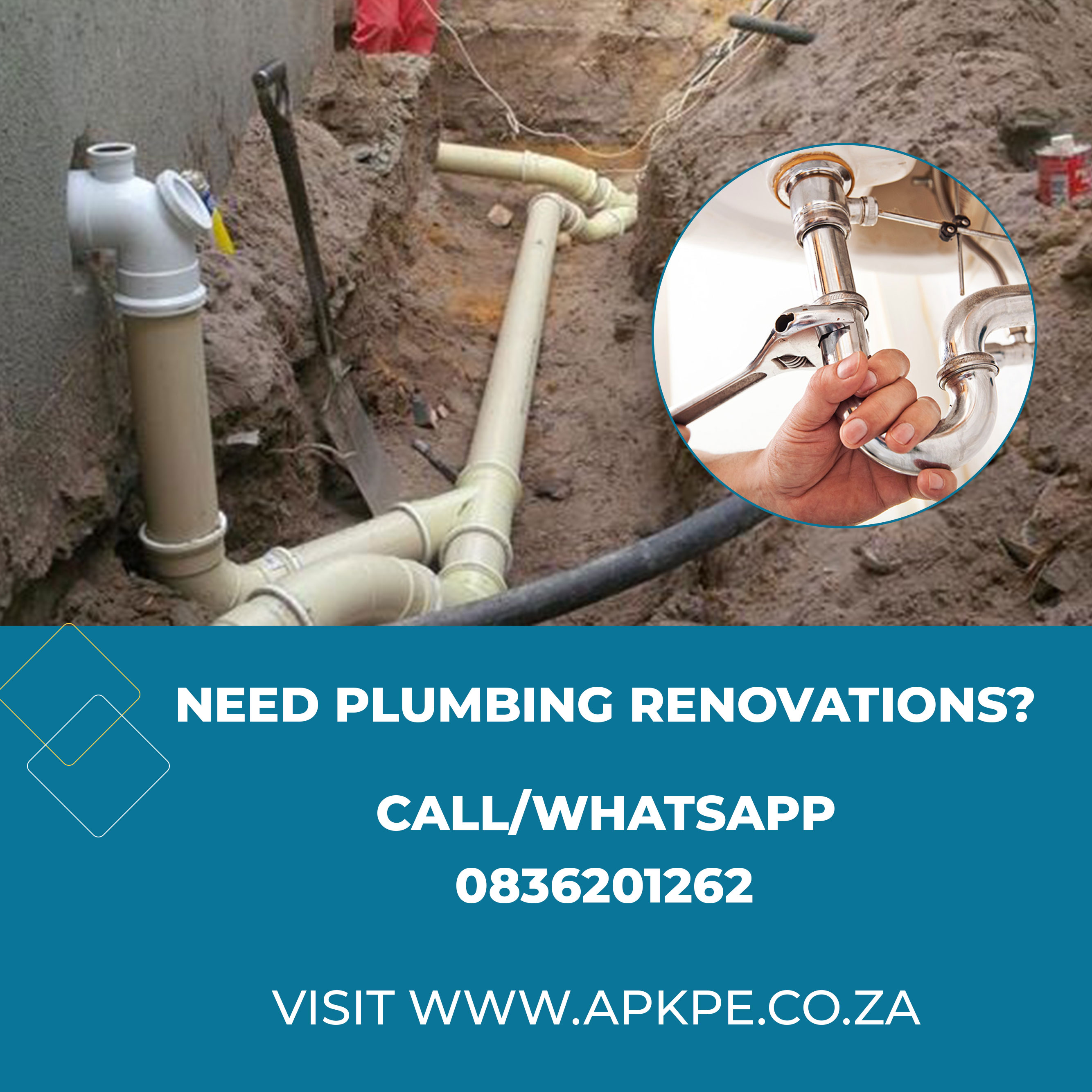 Are you in need of plumbing renovations services? Come to us, we will give you the peace of mind with our incredible plumbing services in Johannesburg. Call/WhatsApp: 083 620 1262 or visit www.apkpe.co.za