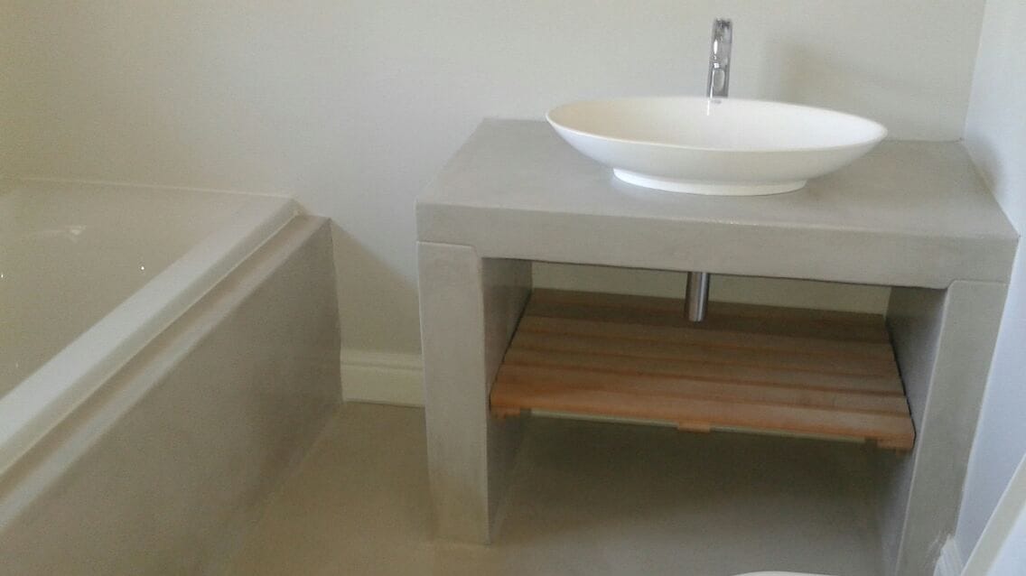 Cementitious finish bathroom