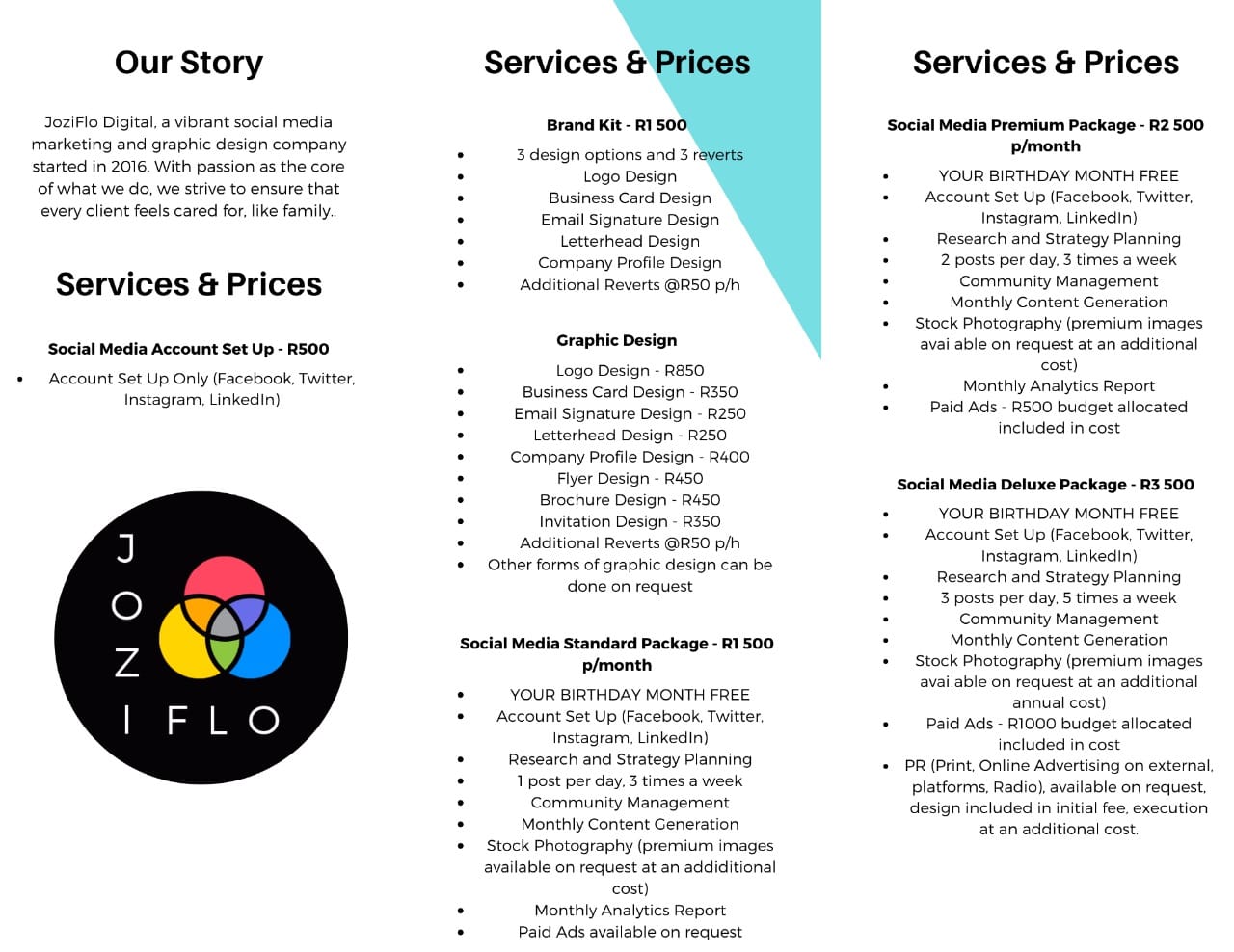 JoziFlo Digital Pricelist