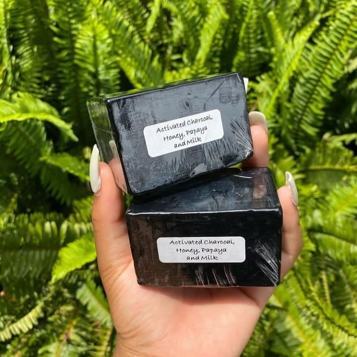 Activated charcoal soap infused with honey, papaya and milk