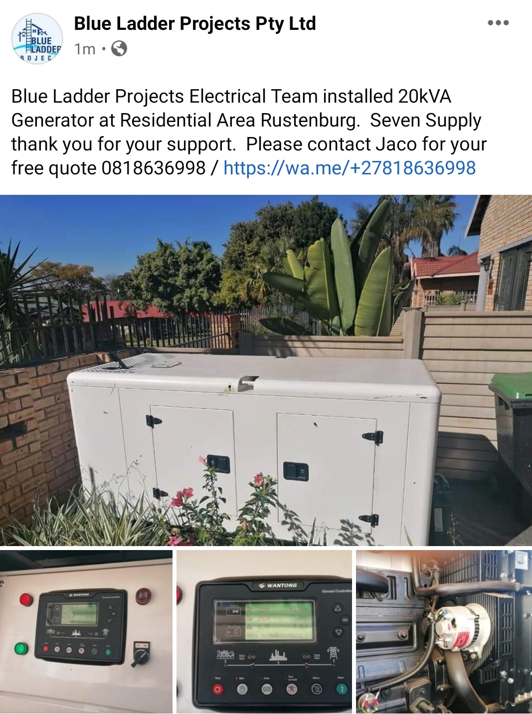 Installed 20kva generator in residential area Rustenburg