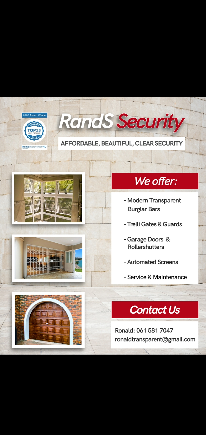 RandS Security add a touch of class and elegance to your home with transparent burglar bars without spoiling your views contact Ronald for a quote on 0615817047