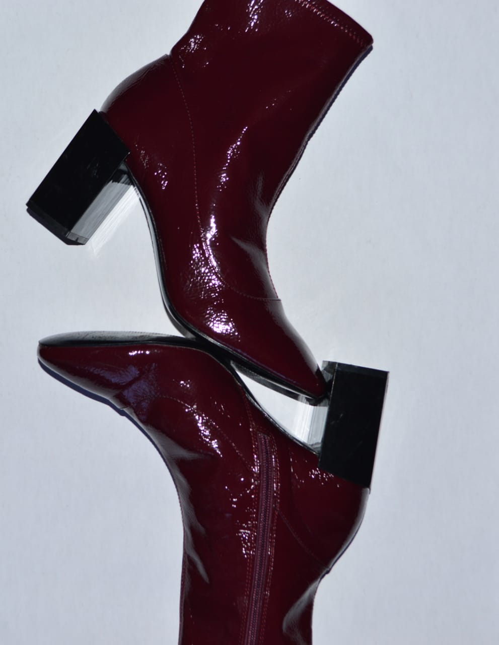 Shiny synthetic leather heeled ankle boot, for more check out our instagram;https://www.instagram.com/ratingdeals_sa/