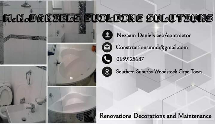 We @Mndaniels building solutions Speacializing in everything in renovations and alterations from A-Z. No job to big or small we do it all... Quality Guaranteed, professional services and artisans that works to perfectionism... We offer professional services quality workmanship with an guarantee yes a guarantee!! To ensure & give our clients customers piece of mind that their project is in the complete right hands!!! Call us anytime for a free quote & inspection on request... we'd be happ