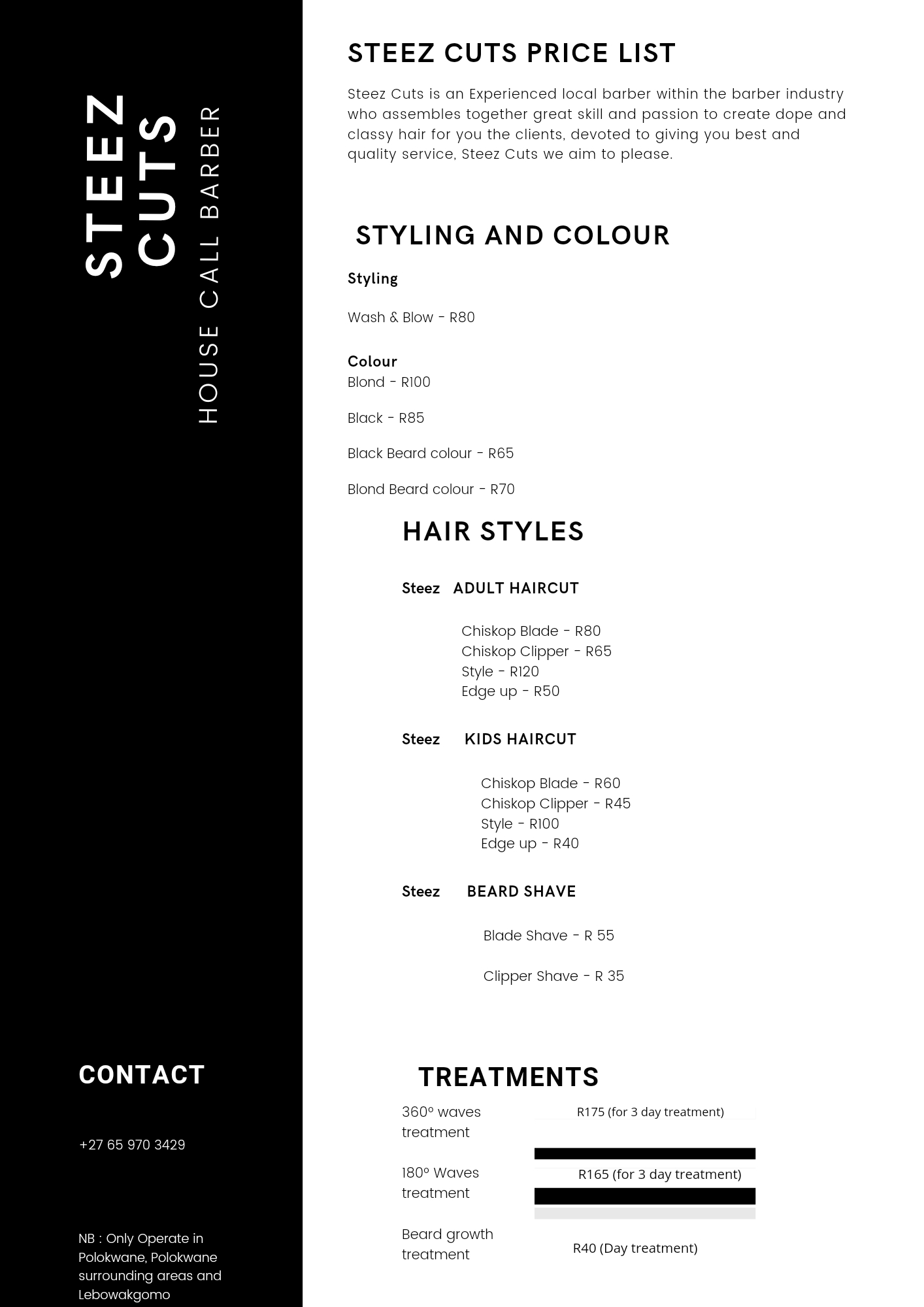 Our price list