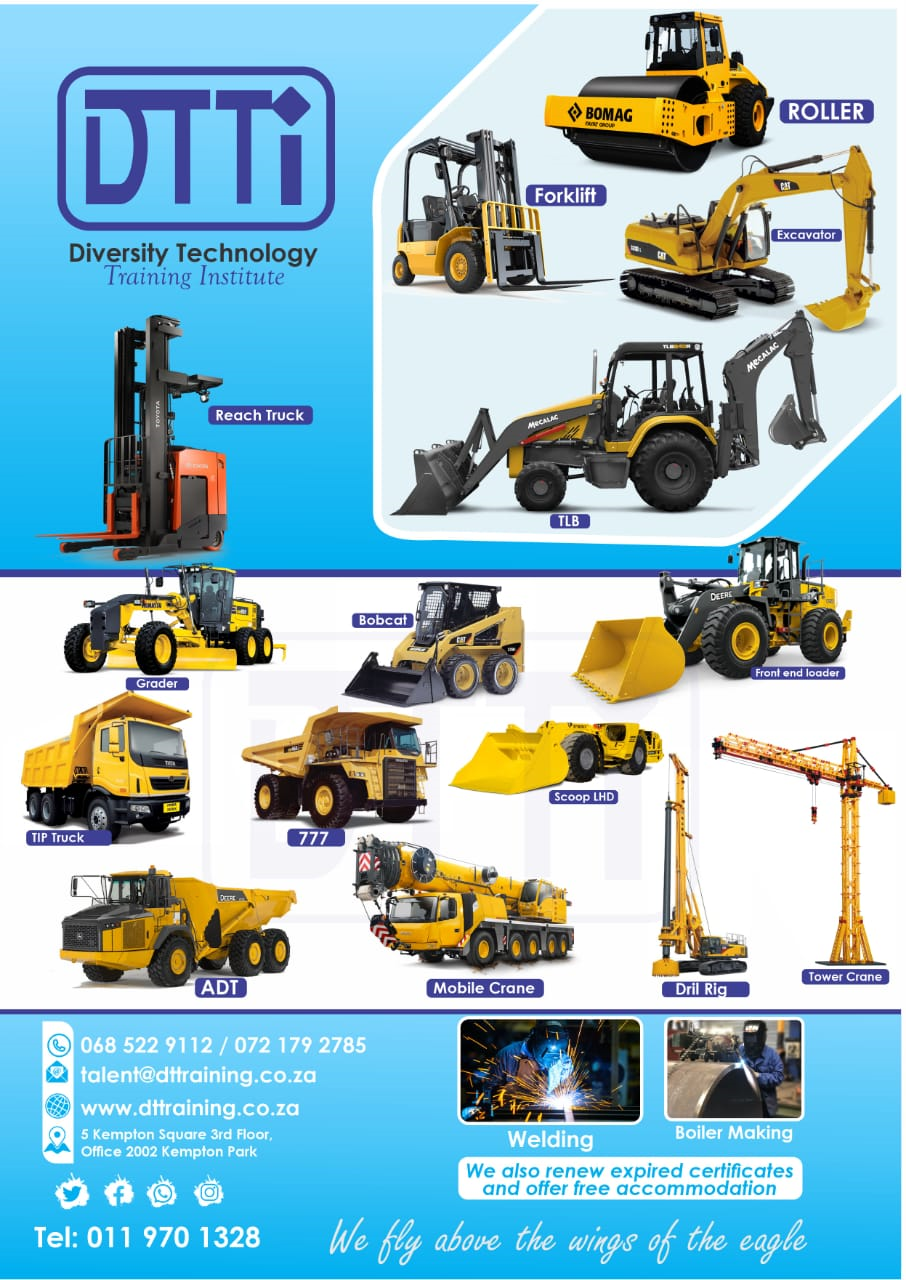 Diversity Technology Training Institute provides skills development services to the construction , mining ,power stations, warehouses,factories ,farms ,fishing and transport sectors  to implement the objectives of the National Skills Development Strategy (NSDS III) and to ensure that people obtain the critical or scarce skills that are needed to build the capacity to become economically sustainable and globally competitive.  To better understand the skills needed in  industries, DTTI conducts re