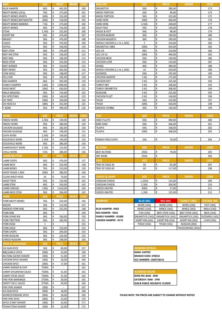 Price list