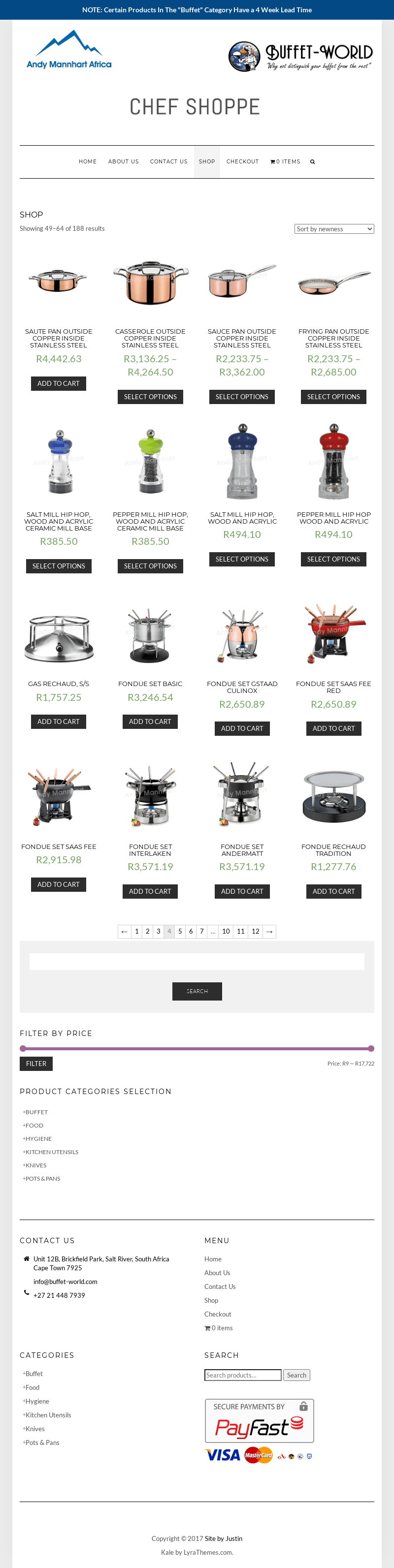 Our kitchenware product list