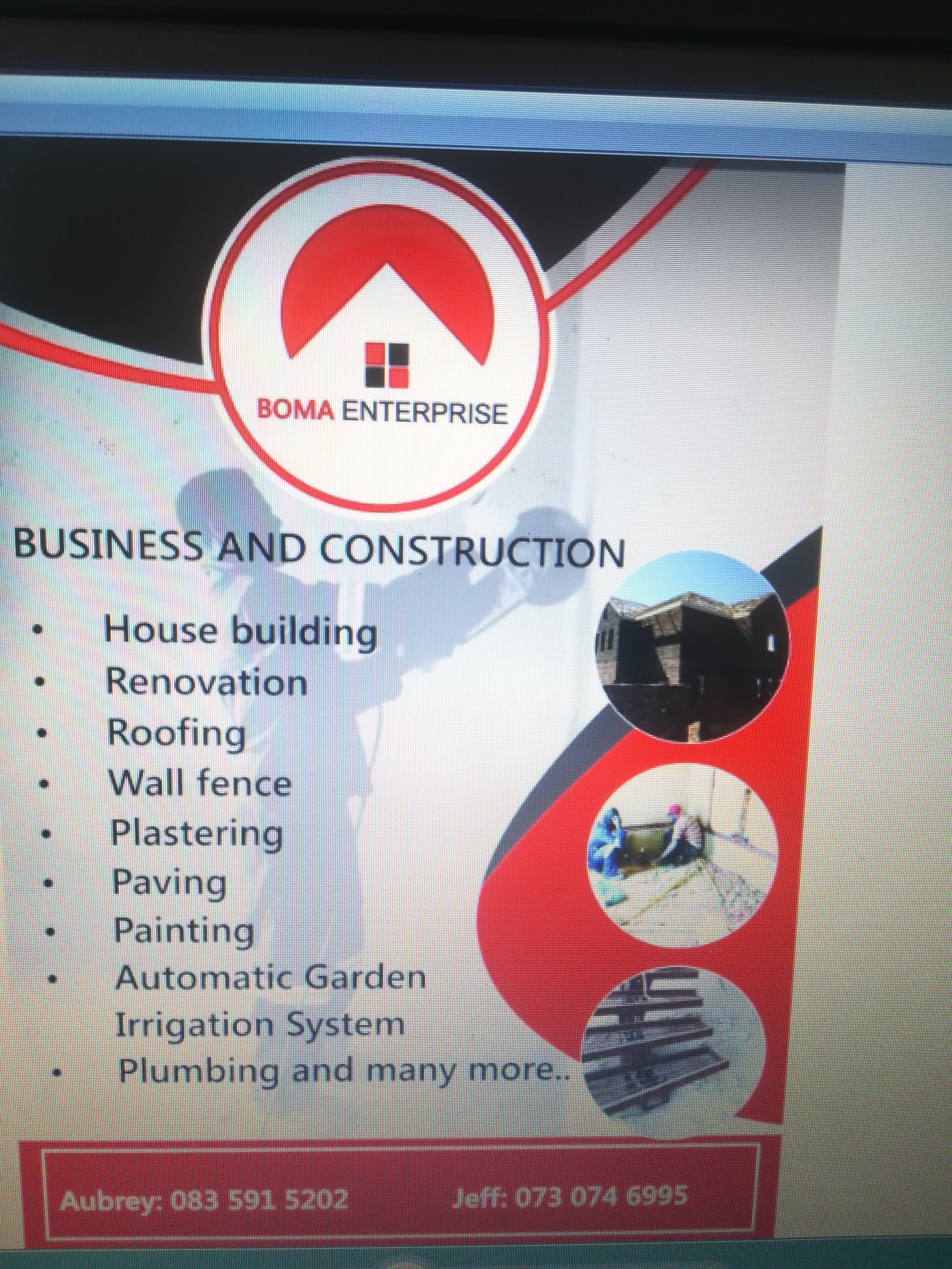 Building, plastering, roof, tile, pavement, plumbing, renovations and more construction work