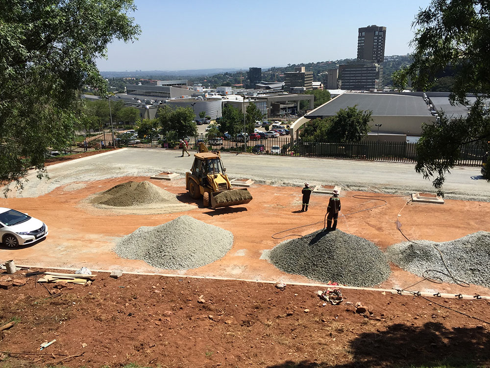 Parking lot ground preparation.. G7 crusher run filler