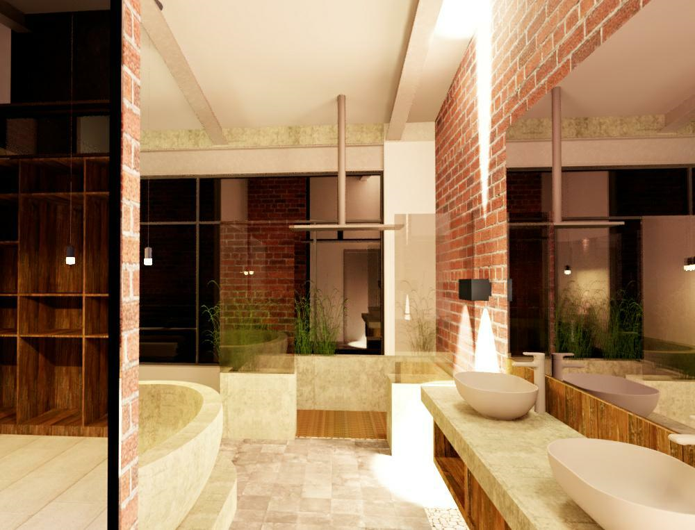 Render of Client in Rustenburg. Showcasing raw material elements like concrete and raw bricks. 