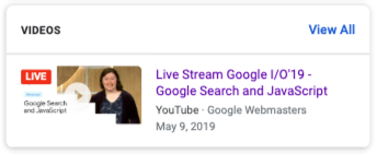 Video live stream badge in google