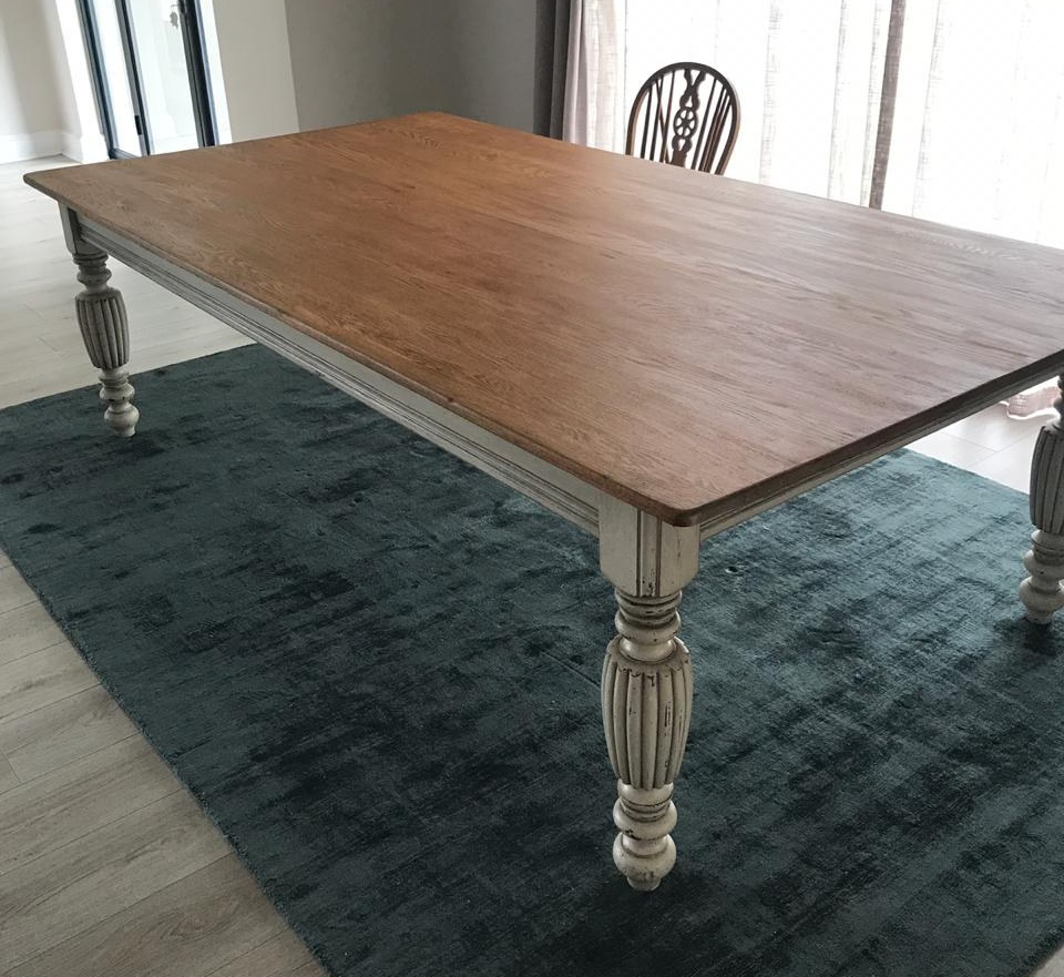 A fine old dining-table - worse for wear when delivered - returns to pride of place. Stripped, repaired, re-surfaced, painted, glazed & antiqued.