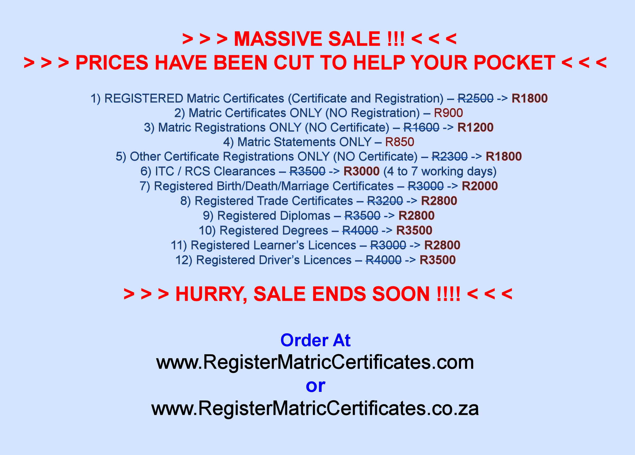 Specials for RegisterMatricCertificates.com