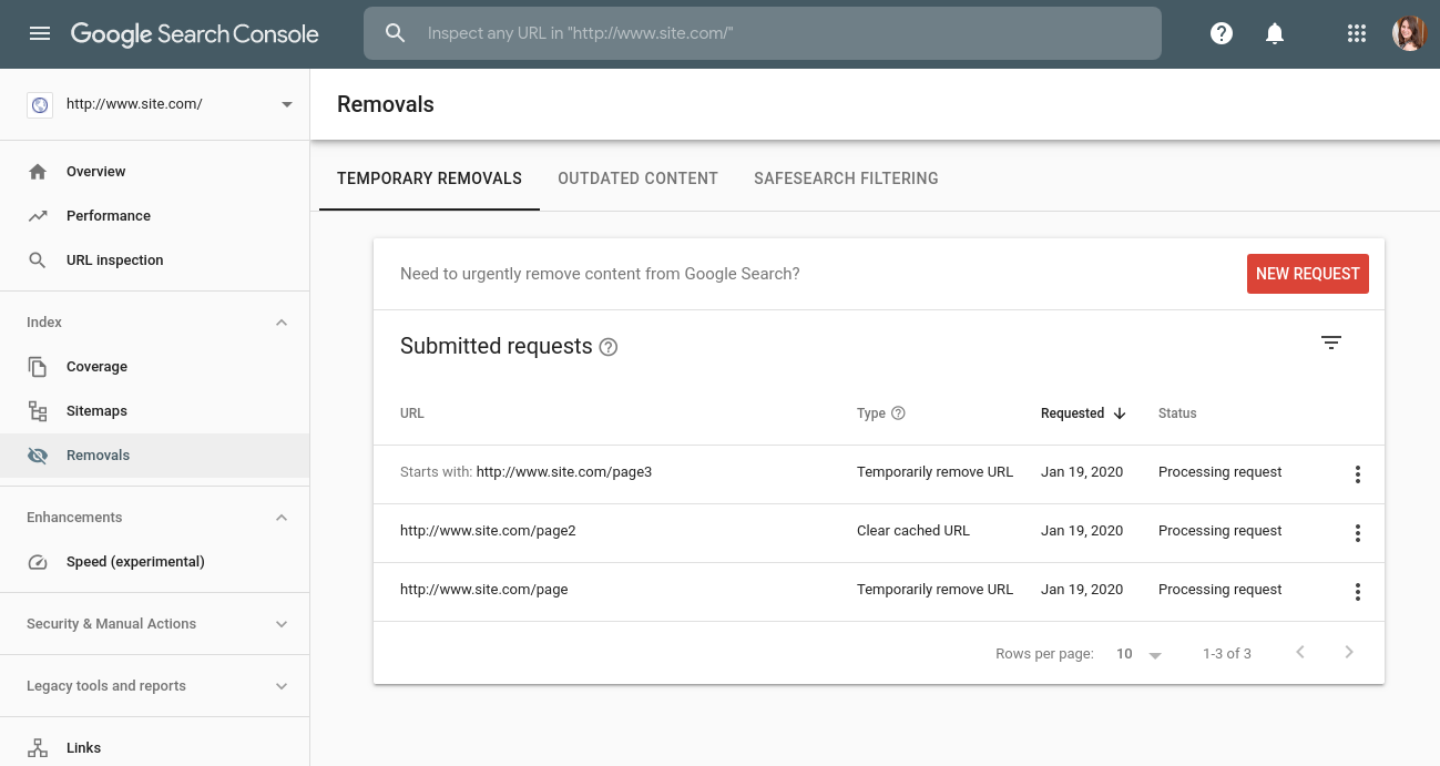 Google Removal Report In Search Console