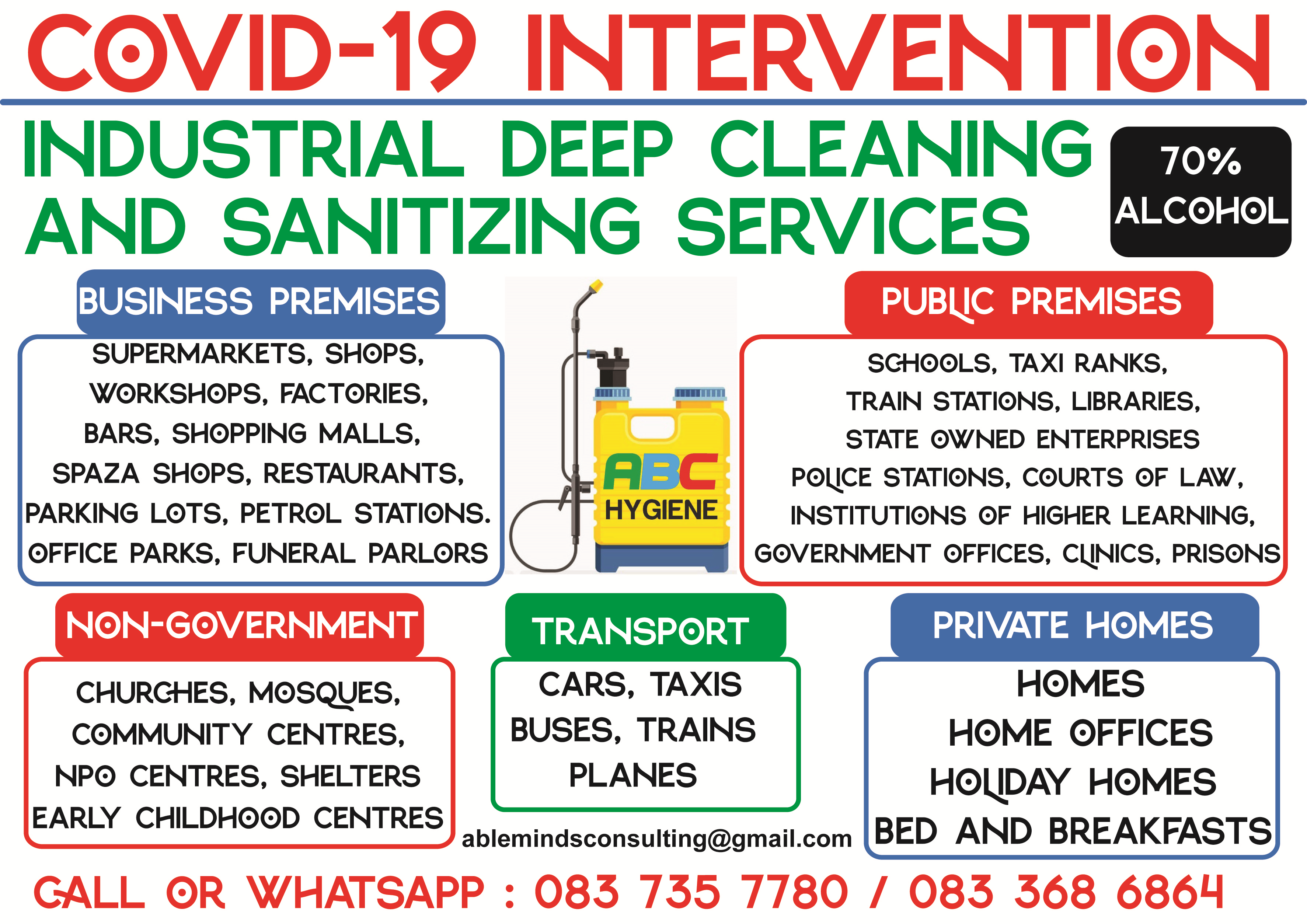 INDUSTRIAL DEEP CLEANING AND SANITIZING (COVID-19) - GAUTENG - NORTH-WEST - FREE-STATE