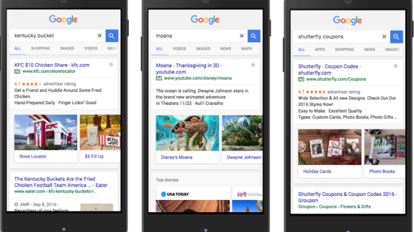 AdWords now ads visual sitelinks