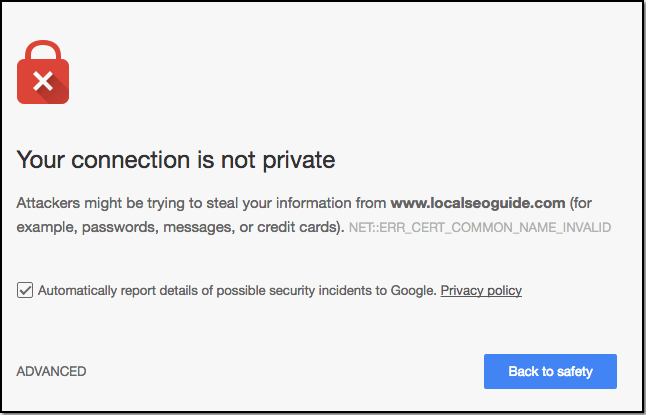 browser warning not private