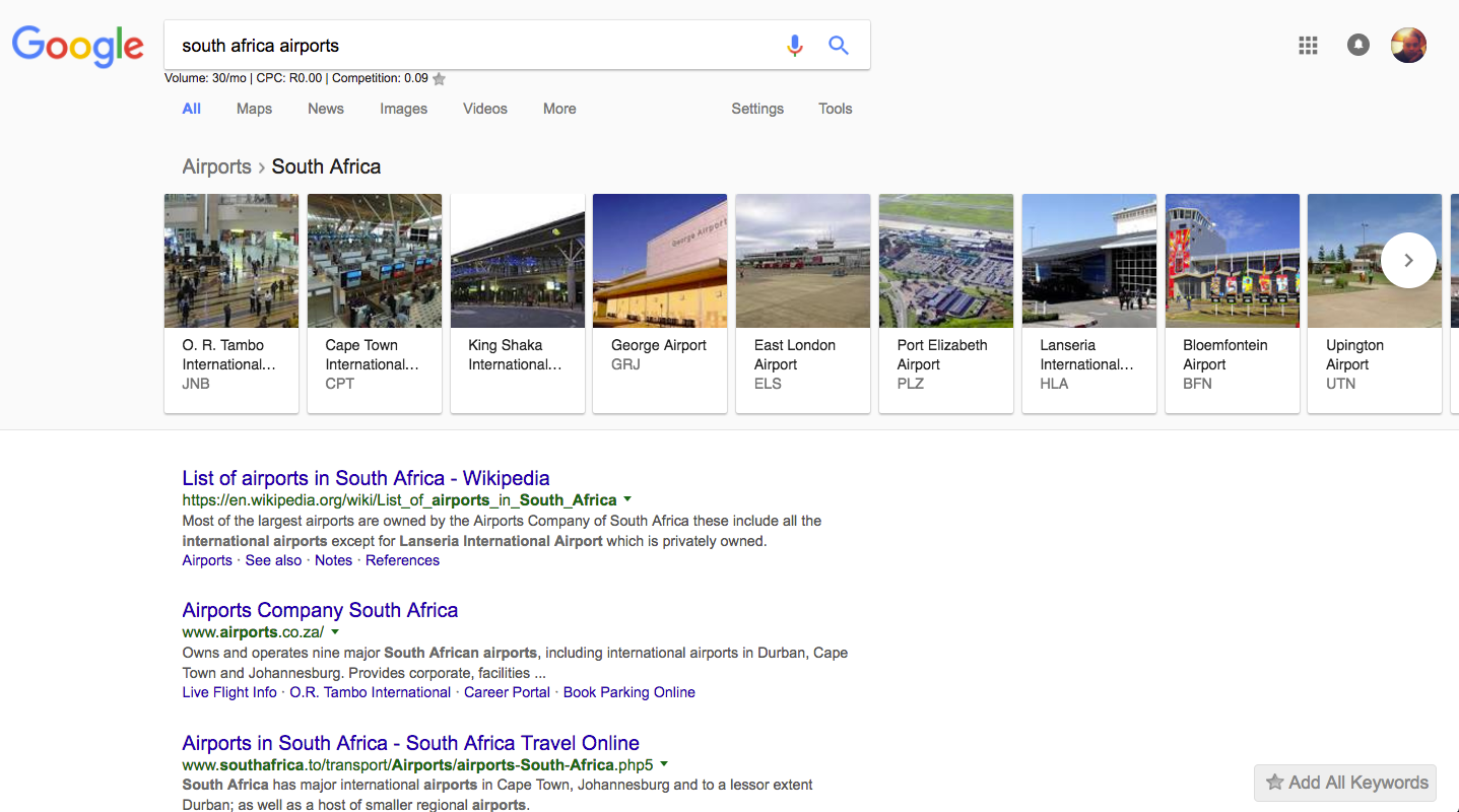 South African Airports serach desktop