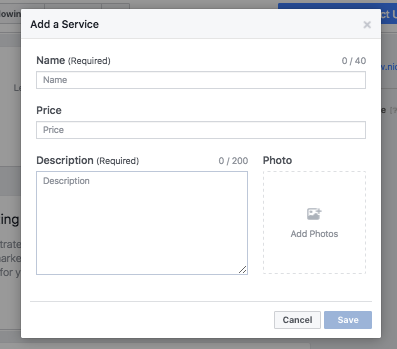 Adding a service on Facebook