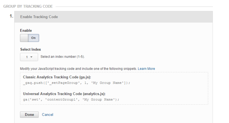 Enable Content Grouping By Tracking Code