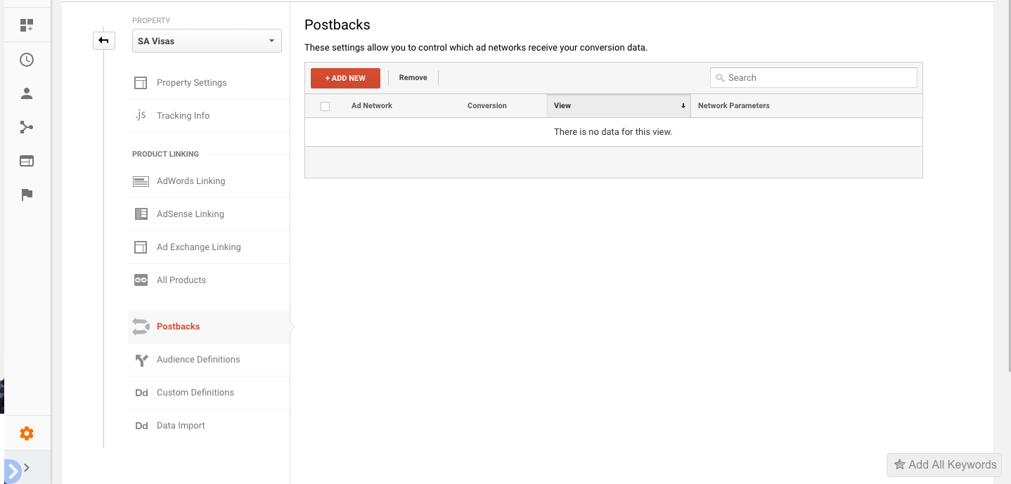 Google Analytics Post Backs Screen