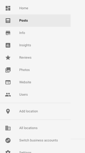 Google my business navigation panel