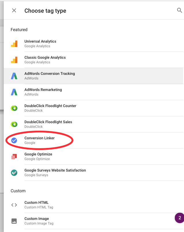 GTM Conversion Linker Tag