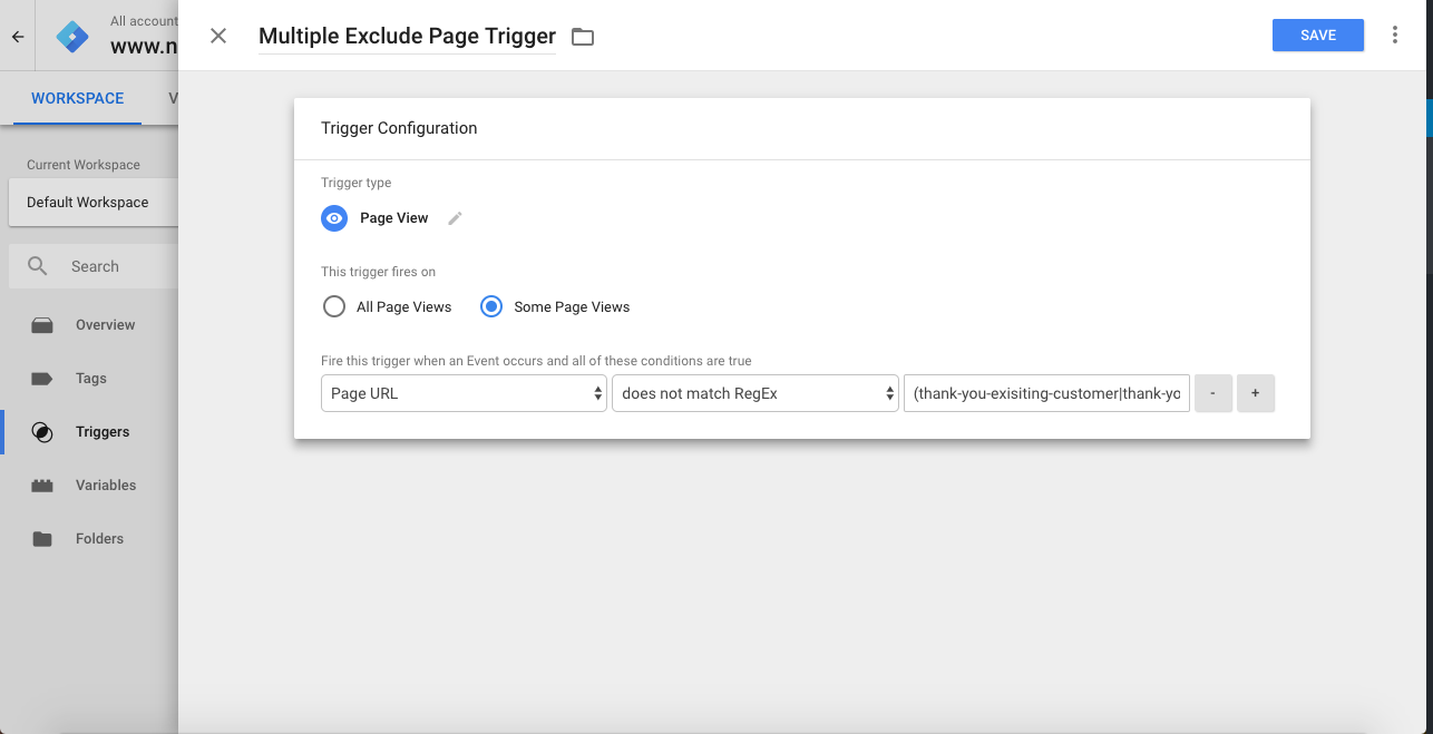 Multiple page exclude trigger