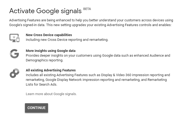 Google Signals set up