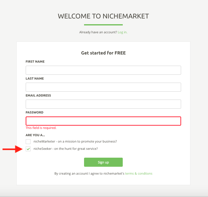 Register a nicheseeker profile