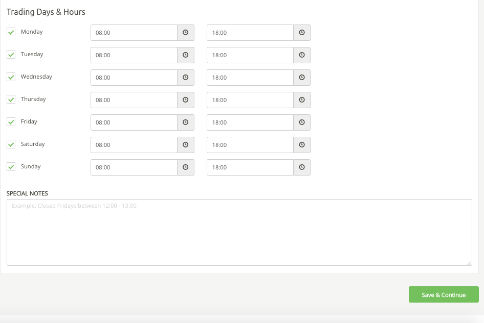 Adding operating times to your business listing